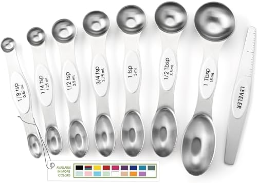 Spring Chef Stainless Steel 8 Magnetic Measuring Spoons for Kitchen, White by SpringChef