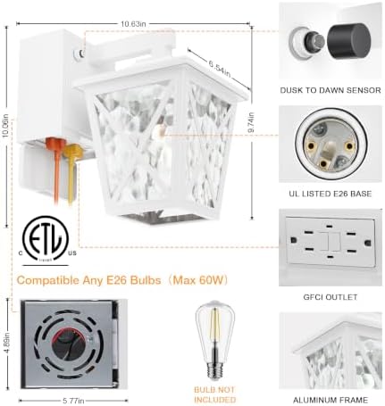 Ehaho Porch Light with GFCI Outlet Aircraft Grade Aluminum Alloy-White 1PC - Image 6