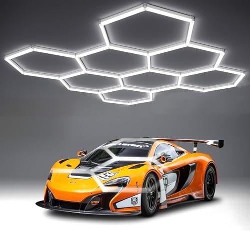 35Lights LED Hexagon Garage Lights,8-Hex Honeycomb Lights 38800Lumens Hexagon DIY Super Bright Car Detailing Ceiling 388W LED Shop Light for Warehouse Workshop Gym Basement by RGZZUP