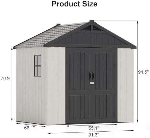 Patiowell 8x6 FT Resin Outdoor Storage Shed with Floor, Beige - Image 5