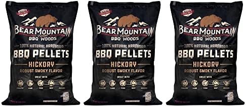 Bear Mountain FB14 Premium All Natural Low Moisture Hardwood Smoky Hickory BBQ Smoker Pellets for Outdoor Grilling, 40 Pound Bag (3 Pack) by BearMountainBBQ