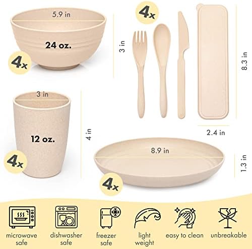 FOODLE Wheat Straw Dinnerware Set - Picnic, Camping Plates Cups and Bowls - Image 2
