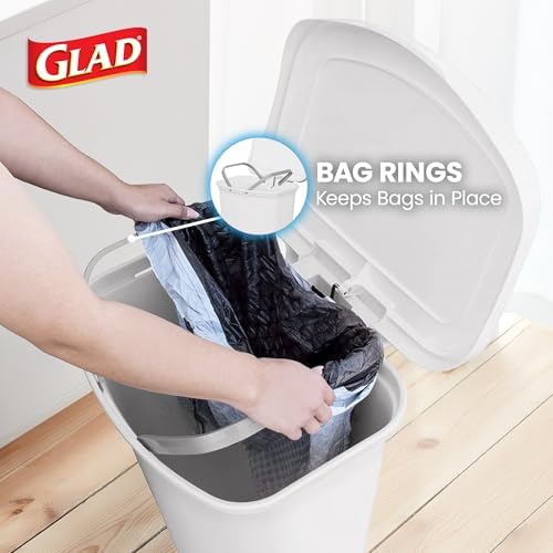 Glad 13 Gallon Trash Can with Clorox Odor Protection | Plastic Kitchen Waste Bin | Hands Free with Step On Foot Pedal and Garbage Bag Rings, White - Image 5