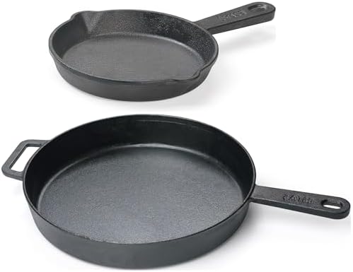 ESTAS 11 Inch Cast Iron Skillet – Pre-Seasoned Large Cast Iron Frying Pan for Searing, Roasting & Baking – Oven, Stovetop, Grill & Campfire Use – Includes 5.5 Inch Cast Iron Mini Skillet by Estas