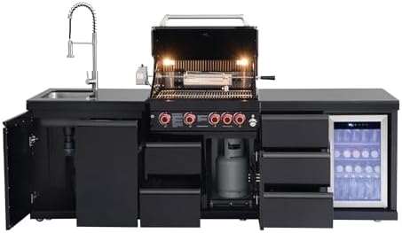 102.4'' Outdoor Kitchen Island, 59500 BTU, 4 Burners, Black - Image 6