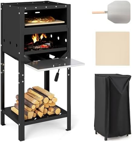 Happygrill 12” Pizza Oven Outdoor with Wood Storage, Stone & Peel by HAPPYGRILL