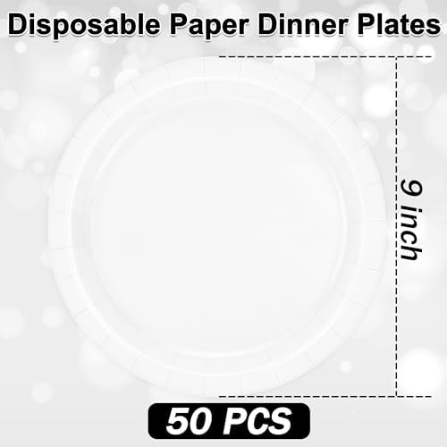 50 Pack White Plates 9 Inches Round Heavy-duty Paper White Dinner Plates - Image 2
