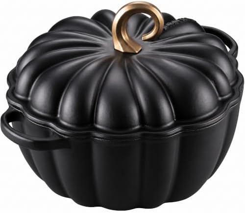 Overmont Pumpkin Enameled Cast Iron Dutch Oven with Lid,4.5 QT,Black by Overmont