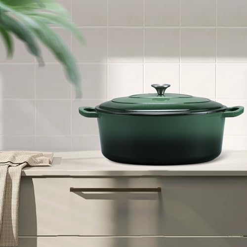 Leonyo 7-Quart Enameled Cast Iron Oval Dutch Oven Pot with Lid, Emerald - Image 7