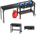 Bonnlo 3 Burner Propane Gas Stove with Work Station & Auto Ignition, 225,000 BTU Portable Camping Stove with Wheels & Regulator, Outdoor Propane Stove for Backyard Patio Cooking BBQ by Bonnlo