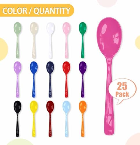 SietDESEO 25 PCS Hot Pink Plastic Spoons Disposable Utensils Heavy Duty Hot Pink Spoons Disposable Cutlery for Birthday Wedding Baby Shower Bridal Shower Plastic Silverware - Image 4