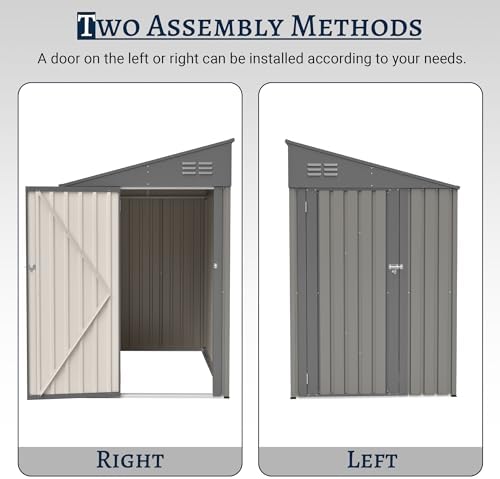 YOPTO 4x7 FT Outdoor Storage Shed Lean to Shed,Metal Shed W/Lockable Door & Air Vent,All Weather Waterproof Garden Tool House W/Reversible Installation,for Backyard,Patio,Lawn,Olive Gray - Image 6