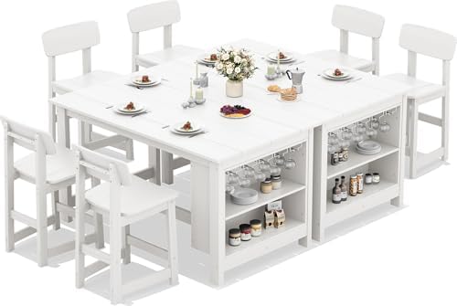 SERWALL 8-Piece Outdoor HDPE Counter-Height Bar Dining Set, White by SERWALL