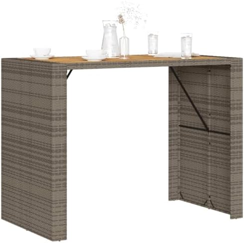 Garden Bar Table Grey, Solid Acacia Wood Top with Powder-Coated Steel Frame for Outdoor Patio Use, Modern Rectangular Design for Balcony Dining and Casual Meals, Durable - Image 4