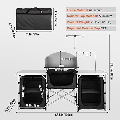 VEVOR Camping Kitchen Table, Folding Outdoor Cooking Table with Storage Carrying Bag, Aluminum Cook Station 3 Cupboard & Detachable Windscreen, Quick Set-up for Picnics, BBQ, RV Traveling, Black - Image 3