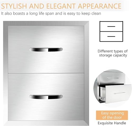 Outdoor Kitchen Drawers, Box Frame Style Flush Mount BBQ Drawer w/Stainless Steel Handle, BBQ Island Drawers For Patio Grill Station,Double Drawers - Image 6
