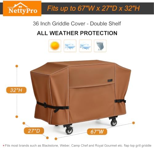 NettyPro Griddle Cover for Blackstone 36 inch Griddle Waterproof Heavy Duty 4 Burner Flat Top Gas Grill Cover 36" Cooking Station, Brown - Image 6