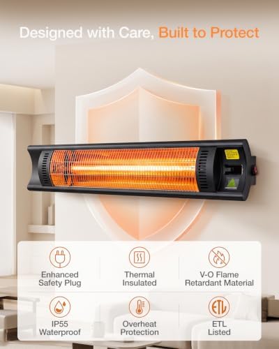 Hykolity 1500W Infrared Wall Mount Heater 35.5'', Electric Patio Heater with IP55 Waterproof, Remote Control, 24H Timer Ideal for Indoor &Outdoor Patio, Restaurant, Backyard, Garage,Living room - Image 6