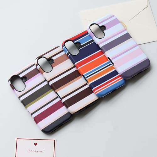 for iPhone 17 Case, Magnetic Matte Frosted Dual-Layer Striped Phone Case for Women, Retro Aesthetic Cover Compatible with Mag Safe Accessories - Cocoa Stripe - Image 5