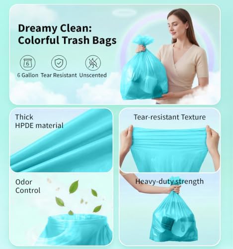 Medium 6 Gallon Trash Bags Unscented, 0.94 Mil, Blue, 150 Count - Image 4