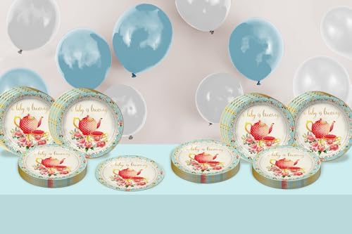 Birthday Galore A Baby Is Brewing Baby Shower - 32 Piece Disposable Party Supplies - Tea Party Shower Decorations - Round Party Plates - Large 9" Paper Plates In Bulk - Image 6