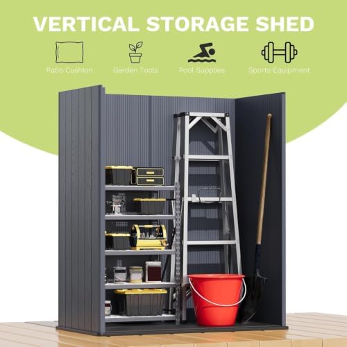 Devoko 5x3 FT Resin Storage Shed with Floor, Vertical Outdoor Cabinet - Image 3