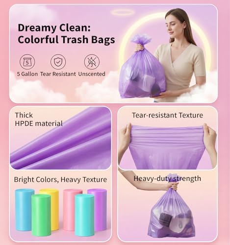 Small 5 Gallon Trash Bags Unscented, 0.94 Mil, Colored, 300 Count - Image 4