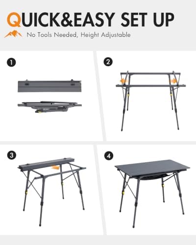 Portal Outdoor Folding Portable Picnic Camping Table with Adjustable Height Aluminum Roll Up Table Top Mesh Layer, Dark Gray - Image 7