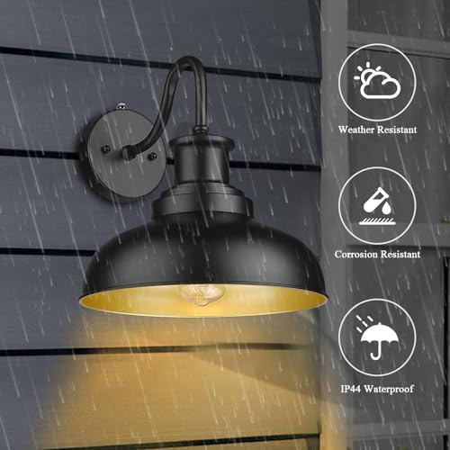 Dusk to Dawn Outdoor Barn Light, Farmhouse Outdoor Wall Sconce, Rustic Exterior Wall Mount Light, Vintage Outside Lighting Fixture Industrial Black Lantern for Porch Garage Shed,1 Pack - Image 3