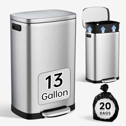 ELPHECO Kitchen Trash Can with Lid 13 Gal Stainless Steel Pedal Garbage Can by ELPHECOUSA