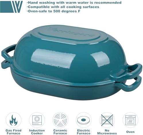 VORRINGARD Enameled Cast Iron Sourdough Bread Oven, Dutch Oven, Loaf Cast Iron Bread Pan for Homemade Bread Baking, Meatloaf Pan with Lid, 7QT, Bluegreen - Image 3