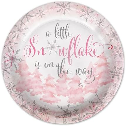 Birthday Galore A Little Snowflake is On The Way Girl's Baby Shower - 32 Piece Disposable Party Supplies - Winter Baby Shower Decorations - Round Party Plates - Large 9" Paper Plates In Bulk - Image 2