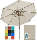 EliteShade USA 10-Year-Non-Fading 9ft Market Patio Umbrella, Commercial Grade Table Sun Umbrella with 80 Solar LED Lights, Crank Open, Windproof & UPF 50+ UV Protection for Garden, Deck, Pool, Backyard, Antique Beige by EliteShade
