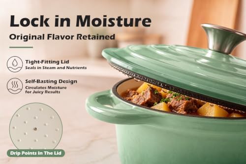 Leonyo 2-Quart Small Enameled Cast Iron Dutch Oven with Lid,Pistachio Green - Image 4