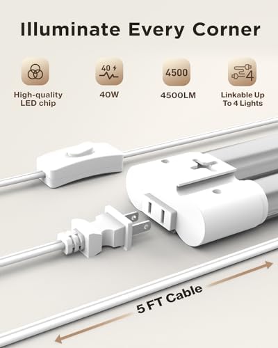 Sunco 10 Pack LED Shop Lights 4FT, Plug in Linkable, White, 40W=150W - Image 2