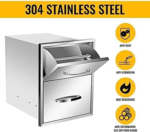 BBQ Outdoor Kitchen Drawers Stainless Steel 3-Drawer BBQ Drawer Enclosed Built-in Drawer Flush Mount for Outdoor Kitchens & BBQ Islands,16Wx20Dx20H - Image 4