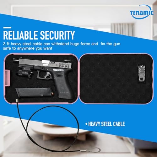 TENAMIC Pistol Safe, Portable Travel Gun Safe, Solid Steel Handgun Lock Box for Home, Gun Safes for Car, Pink - Image 3