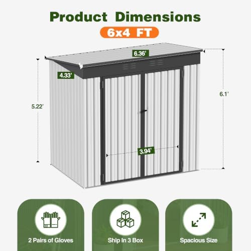 6 x 4 FT Outdoor Storage Shed, Waterproof Metal Garden Tool Shed with Sloped Roof, Magnetic Light, Lockable Door & Air Vents for Backyard Patio Lawn, White - Image 2