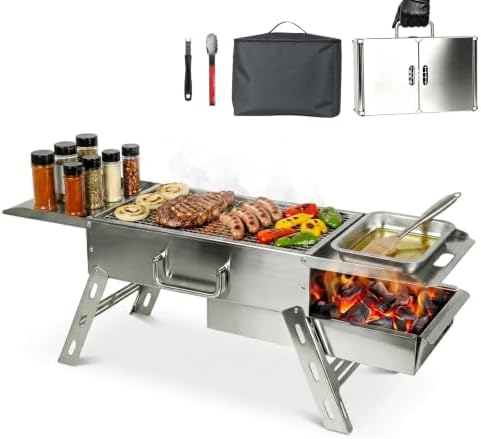 Portable Tabletop Charcoal Grill, Foldable Stainless Steel Mini BBQ Grill with Carry Bag, Lightweight Small Camping Picnic Travel Tailgating Patio Grill by Zarkind
