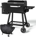 KingChii Electric Wood Pellet Grill & Smoker with Side Shelf, 456 SQ.IN Grill Capacity, 11LB Hopper, with PID Temperature Control (180-425°F) for Backyard Camping Bake and Roast, Black with Cover by KingChii