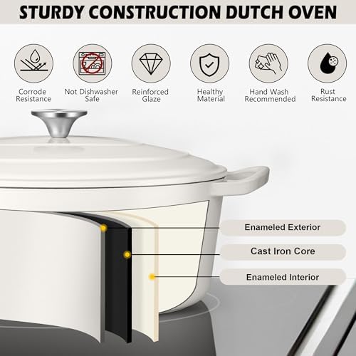 TeamFar 7QT Oval Dutch Oven, Enameled Cast Iron Dutch Oven Pot with Lid - Image 4