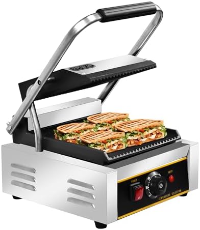 Commercial Panini Press - 1800W Commercial Electric Panini Sandwich Grill w/Nonstick Coating & Adjustable Temp, Panini Grill Press w/ 9" x 9" Cooking Pan, Double-sided Heating by HTTSICHI