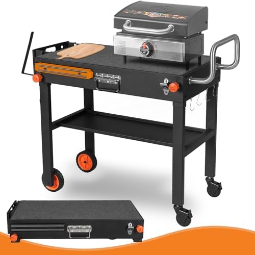 Grill Cart for Blackstone Griddle, Sturdy Grill Table, Blackstone Stand for 22 inch with Caddy, Blackstones Griddle Table with Wheels, Griddles Table Ninja Grill Stand for Tailgating, Camping by AOKEMAi