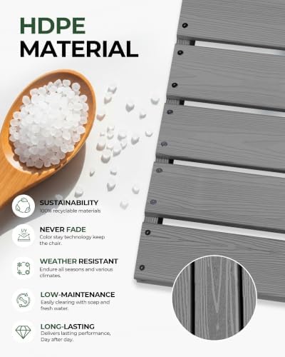 HDPE Outdoor Patio Dining Chairs with Wide Seat, Oversized, Grey - Image 5