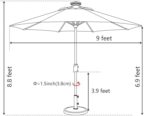 EliteShade USA 10-Year-Non-Fading 9ft Market Patio Umbrella, Commercial Grade Table Sun Umbrella with 80 Solar LED Lights, Crank Open, Windproof & UPF 50+ UV Protection for Garden, Deck, Pool, Backyard, Chestnut - Image 6