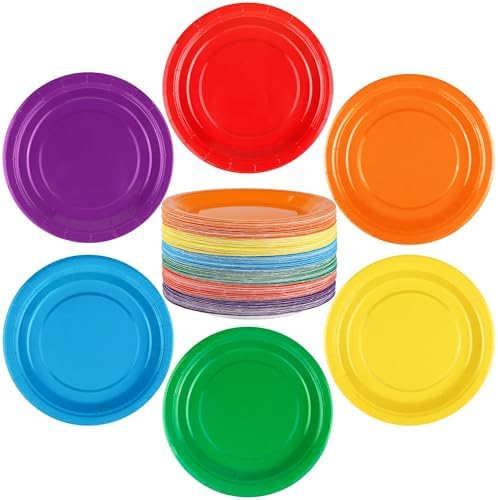 Breroa 144 Pcs Rainbow Paper Plates 7 Inch Bulk Rainbow Plates Disposable by Breroa