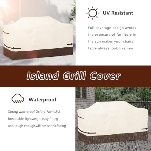Extra Large Grill Cover Waterproof for Outdoor Kitchen Island Beige&Brown - Image 5