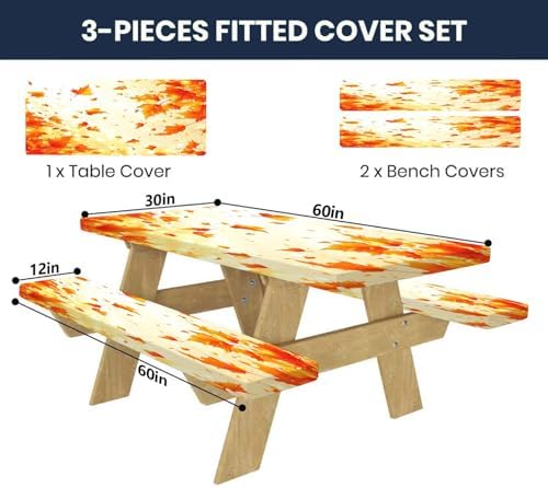 CAPSCEOLL Fitted Picnic Table Cover with Bench Covers 5ft - Fall Maple - Image 2