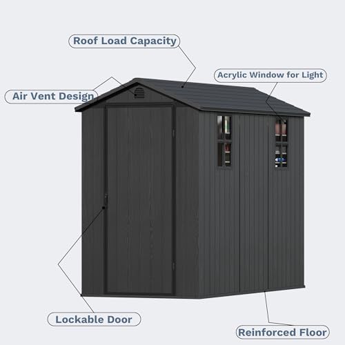 Devoko 4×8 FT Resin Outdoor Storage Shed with Floor, Plastic Garden Shed - Image 5