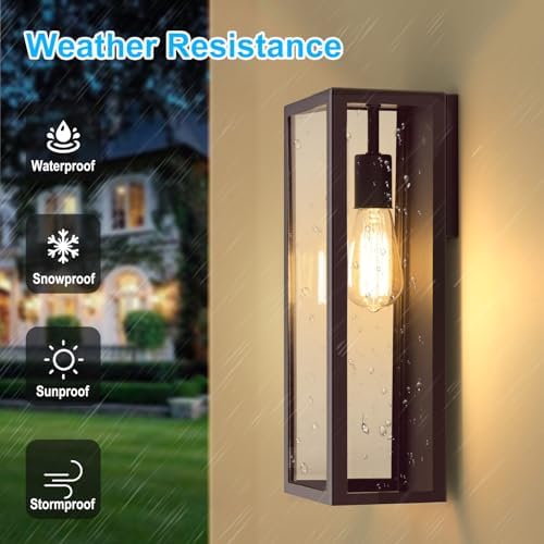 2-Pack Outdoor Wall Lanterns, 16” Exterior Waterproof Outdoor Light, Brown - Image 2